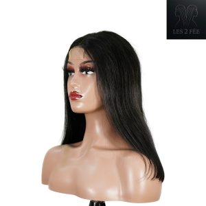 center wig natural black remy hair 2x6 lace closure straight bob human hair wig