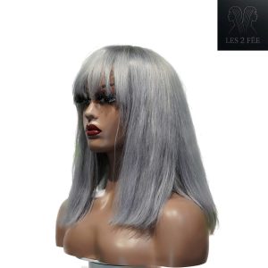center wig machine made gray wig remy hair 12p