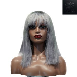 center wig machine made gray wig remy hair 12p