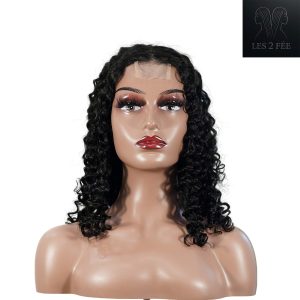 center wig natural black remy hair 2x6 lace closure deep wave bob human hair wig