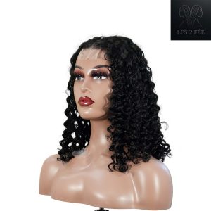 center wig natural black remy hair 2x6 lace closure deep wave bob human hair wig