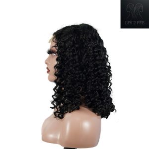 center wig natural black remy hair 2x6 lace closure deep wave bob human hair wig