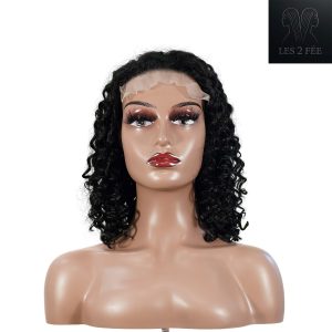 center wig natural black remy hair 5x5 lace closure jerry curly 12 inch bob human hair wig