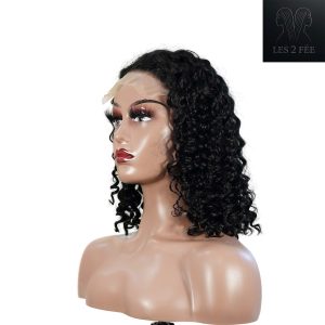 center wig natural black remy hair 5x5 lace closure deep wave 12 inch bob human hair wig