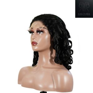 center wig natural black remy hair 5x5 lace closure bouncy curls human hair wig