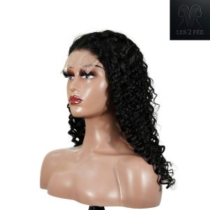 center wig natural black remy hair 5x5 lace closure deep wave human hair wig