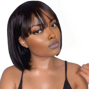 center wig machine made black wig remy hair h009