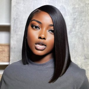 center wig natural black asian raw hair 5x5 hd lace closure straight bob human hair wig