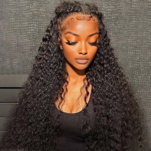 center wig natural black remy hair 5x5 lace closure jerry curly human hair wig
