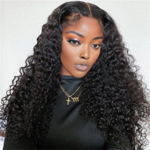 Home center wig 13x4 deep wave lace front wig natural black remy hair