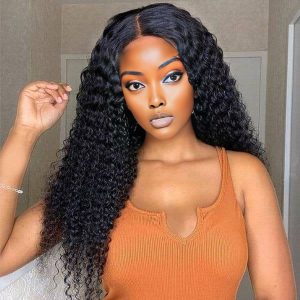 center wig natural black remy hair 5x5 lace closure deep wave human hair wig